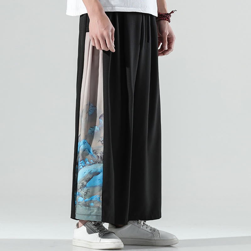 Buddha Stones Pantalon large pour homme à motif montagnes et rivières avec poches - image 3