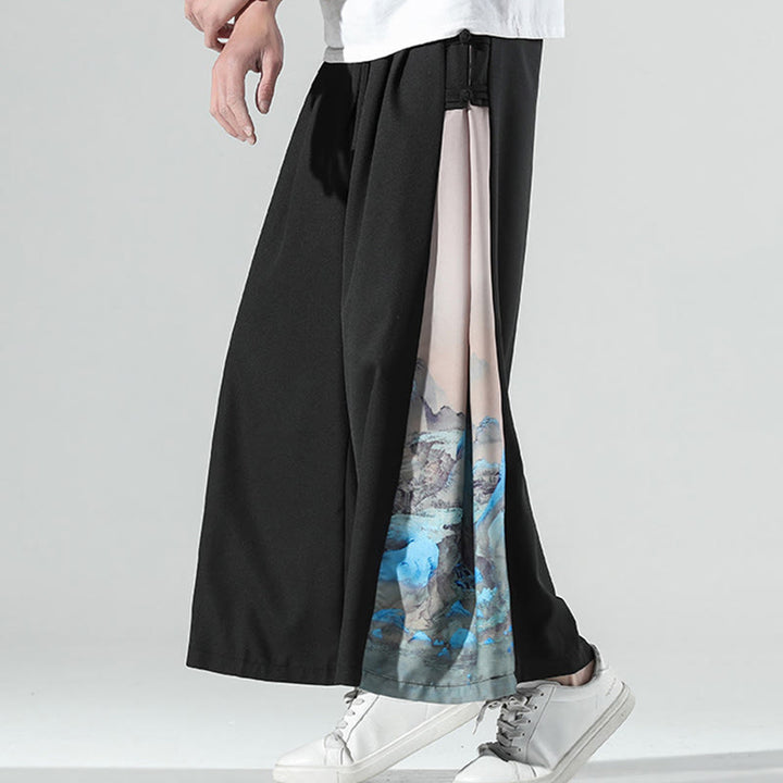 Buddha Stones Pantalon large pour homme à motif montagnes et rivières avec poches - image 4
