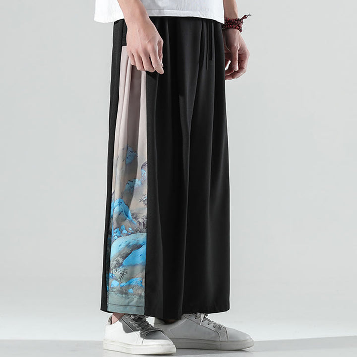 Buddha Stones Pantalon large pour homme à motif montagnes et rivières avec poches - image 3