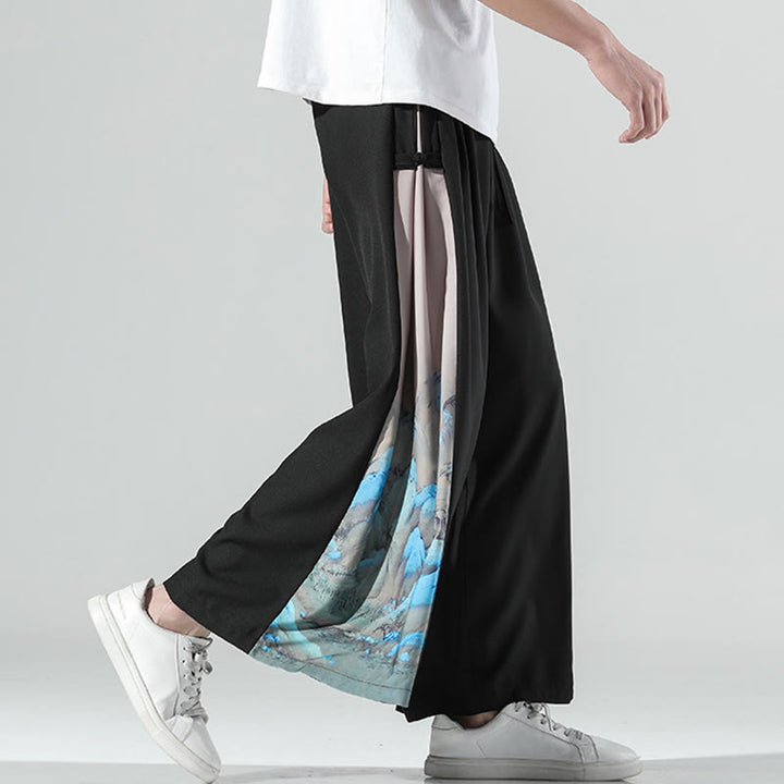 Buddha Stones Pantalon large pour homme à motif montagnes et rivières avec poches - image 2