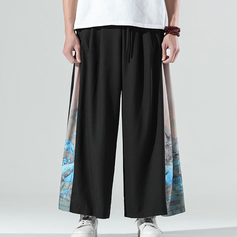 Buddha Stones Pantalon large pour homme à motif montagnes et rivières avec poches - image 1