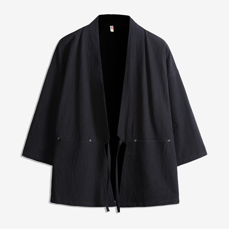 Kimono pour homme à manches trois-quarts, couleur unie, lacets, Buddha Stones - Noir - US/UK/AU48，EU58(5XL) - image 2