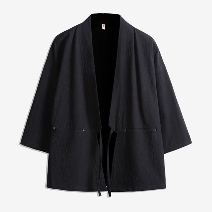 Kimono pour homme à manches trois-quarts, couleur unie, lacets, Buddha Stones - Noir - US/UK/AU48，EU58(5XL) - image 2
