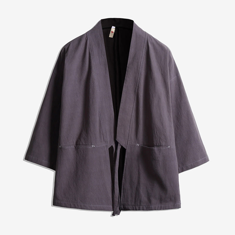 Veste kimono à lacets et manches trois-quarts pour homme, couleur unie, motif Buddha Stones , ouverte sur le devant - Gris - US/UK/AU48，EU58(5XL) - image 4