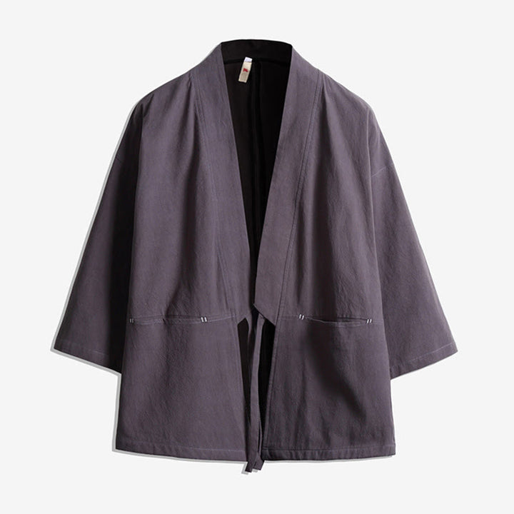 Veste kimono à lacets et manches trois-quarts pour homme, couleur unie, motif Buddha Stones , ouverte sur le devant - Gris - US/UK/AU48，EU58(5XL) - image 4