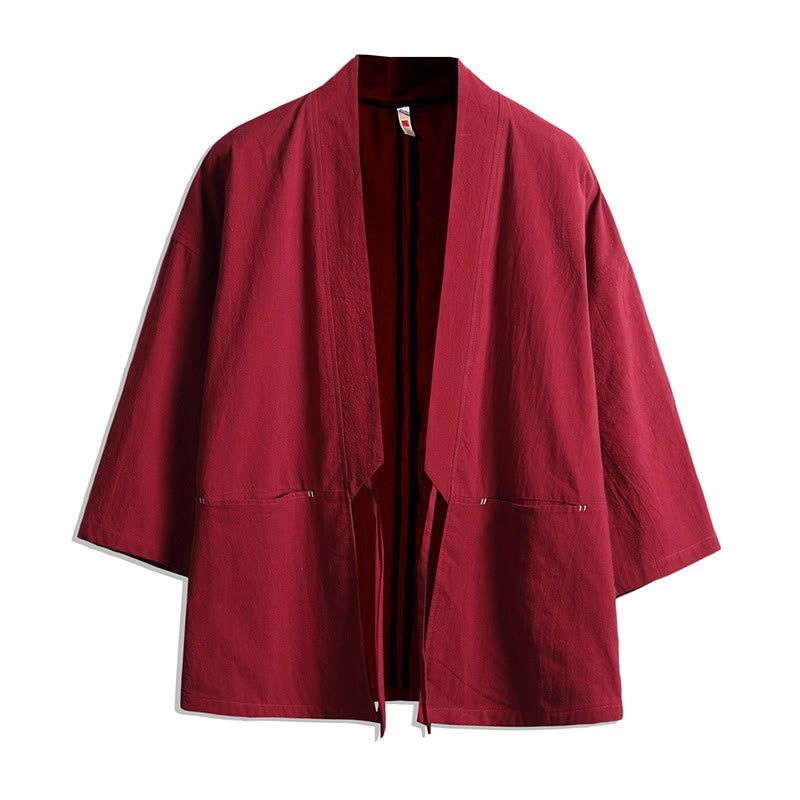 Veste kimono à lacets et manches trois-quarts pour homme, couleur unie, motif Buddha Stones , ouverte sur le devant - Rouge - US/UK/AU48，EU58(5XL) - image 6