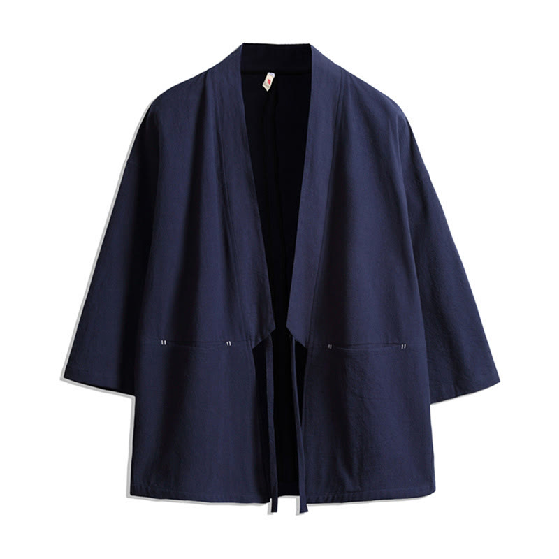 Veste kimono à lacets et manches trois-quarts pour homme, couleur unie, motif Buddha Stones , ouverte sur le devant - Bleu acier - US/UK/AU48，EU58(5XL) - image 0
