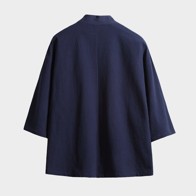 Veste kimono à lacets et manches trois-quarts pour homme, couleur unie, motif Buddha Stones , ouverte sur le devant - image 1
