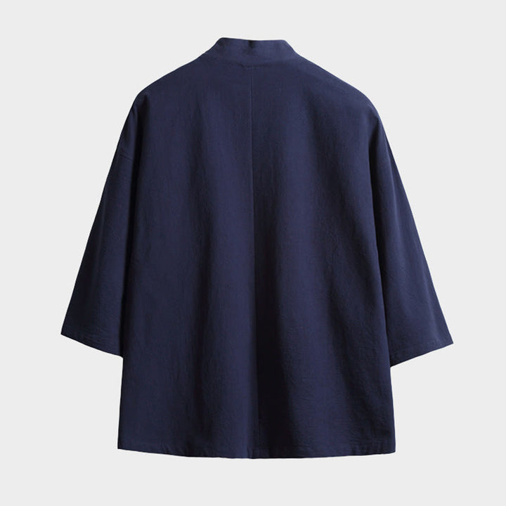 Veste kimono à lacets et manches trois-quarts pour homme, couleur unie, motif Buddha Stones , ouverte sur le devant - image 1