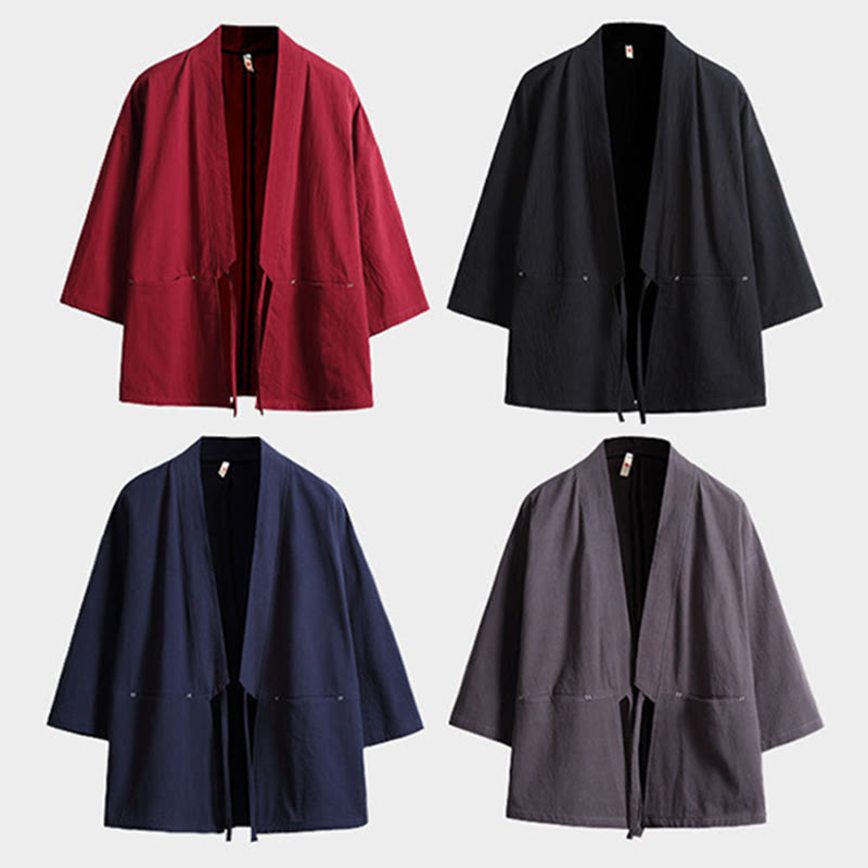 Veste kimono à lacets et manches trois-quarts pour homme, couleur unie, motif Buddha Stones , ouverte sur le devant - image 16