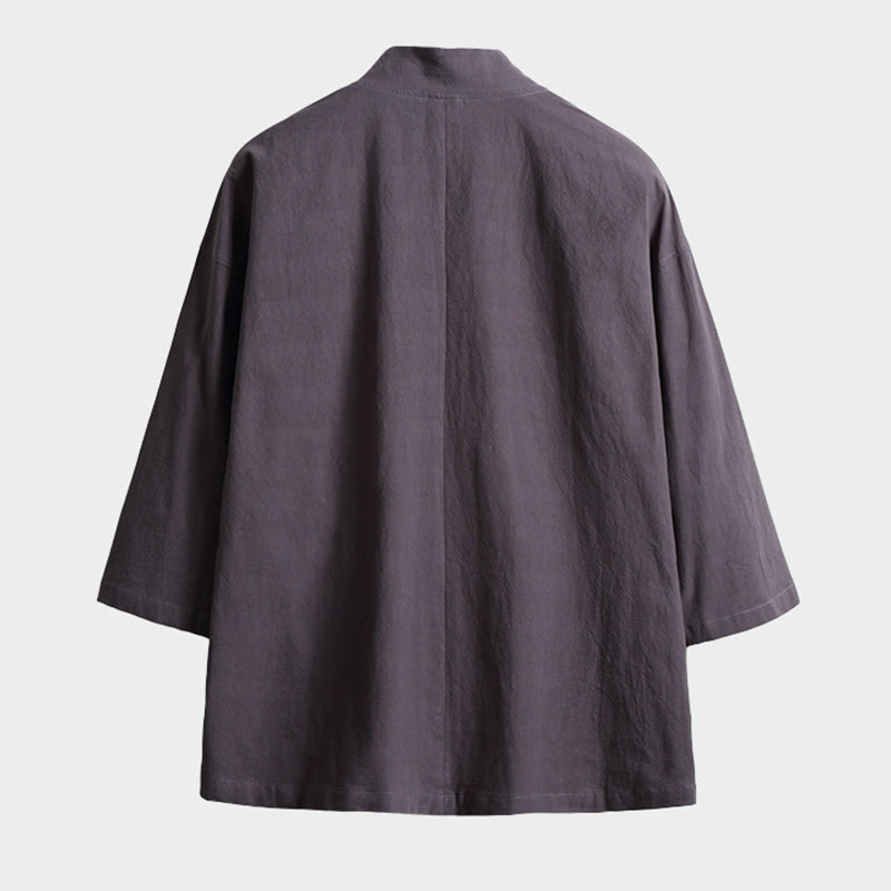 Veste kimono à lacets et manches trois-quarts pour homme, couleur unie, motif Buddha Stones , ouverte sur le devant - image 5