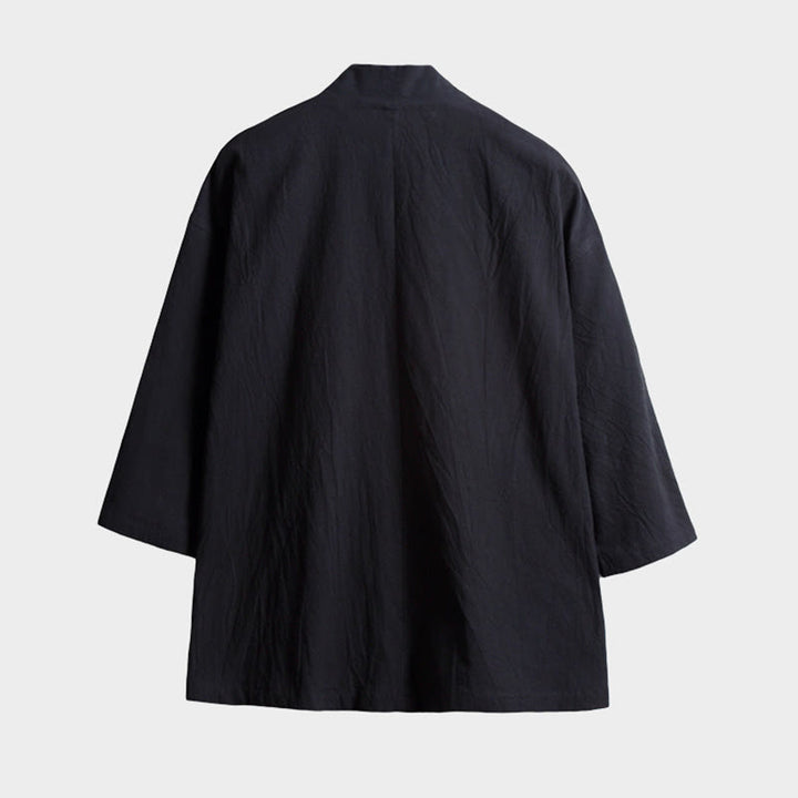 Veste kimono à lacets et manches trois-quarts pour homme, couleur unie, motif Buddha Stones , ouverte sur le devant - image 3