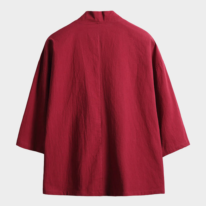 Veste kimono à lacets et manches trois-quarts pour homme, couleur unie, motif Buddha Stones , ouverte sur le devant - image 7
