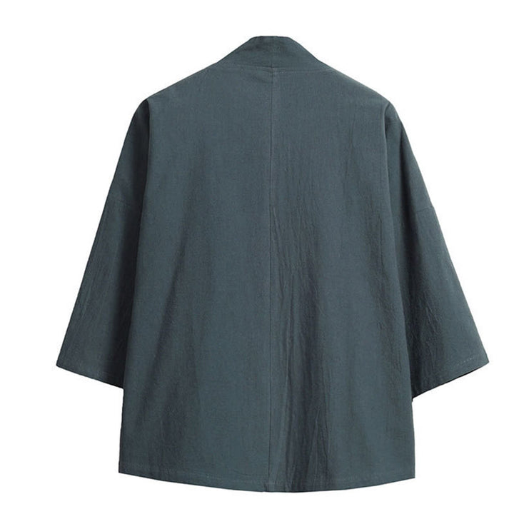 Kimono homme manches trois-quarts brodé avec Buddha Stones et grue blanche et nuages ​​de bon augure - image 14