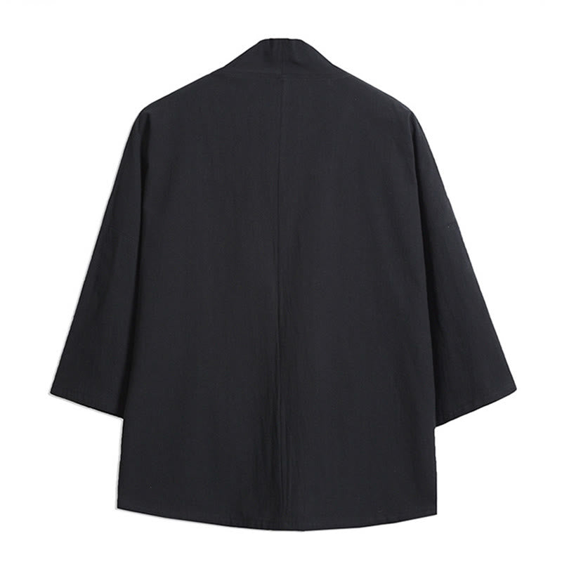 Kimono homme manches trois-quarts brodé avec Buddha Stones et grue blanche et nuages ​​de bon augure - image 3