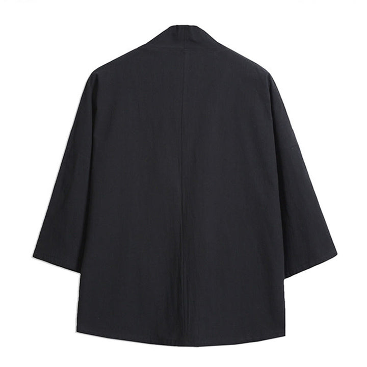 Kimono homme manches trois-quarts brodé avec Buddha Stones et grue blanche et nuages ​​de bon augure - image 3