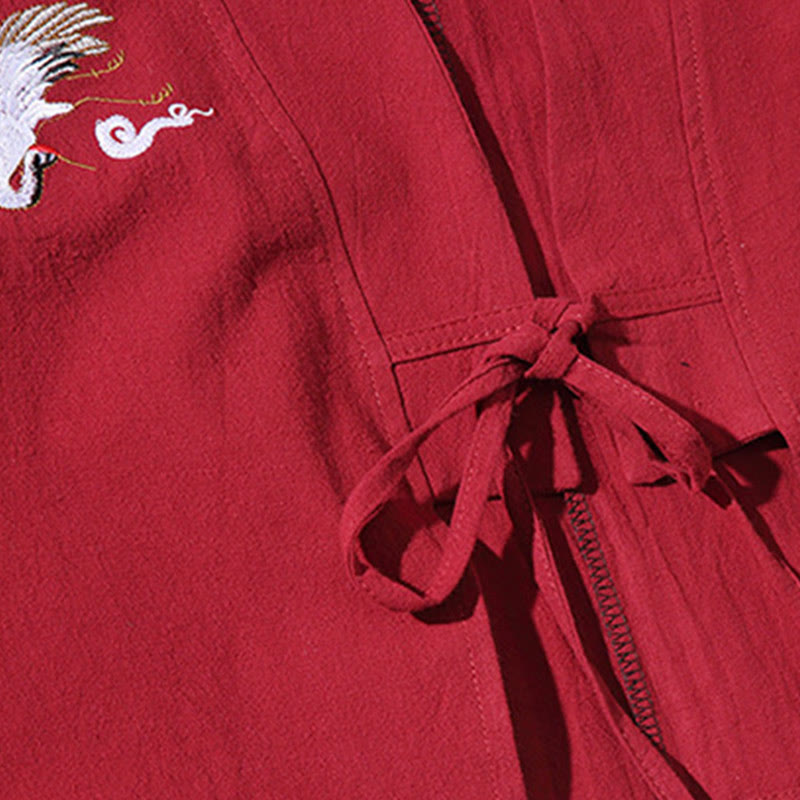 Kimono homme manches trois-quarts brodé avec Buddha Stones et grue blanche et nuages ​​de bon augure - image 10