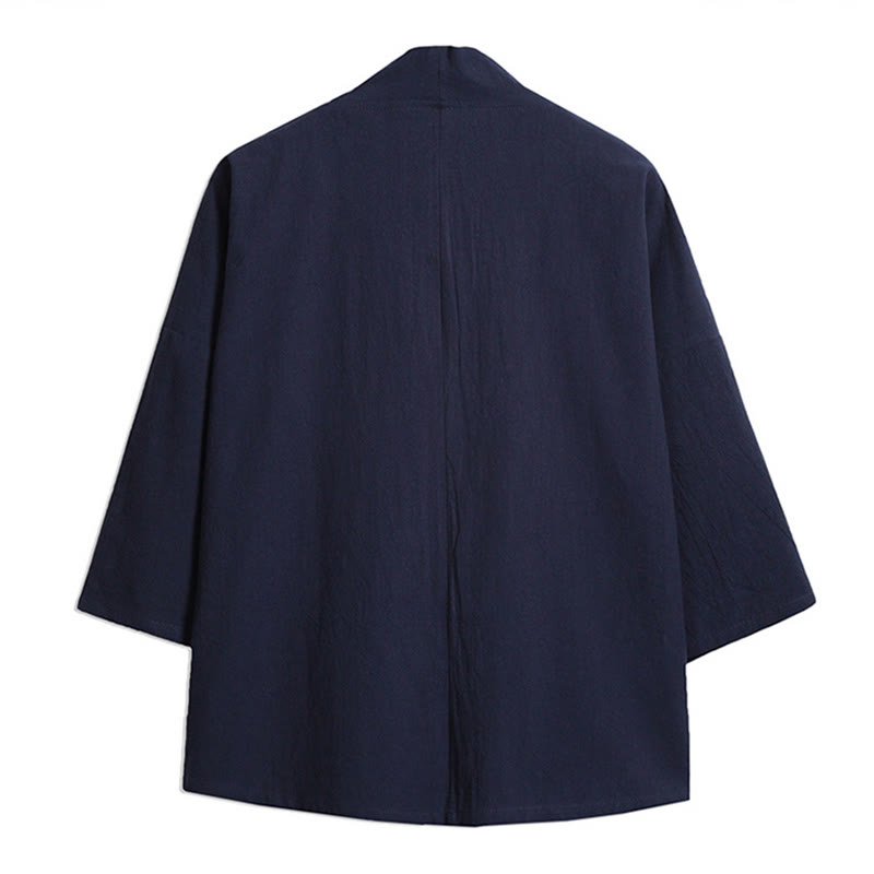 Kimono homme manches trois-quarts brodé avec Buddha Stones et grue blanche et nuages ​​de bon augure - image 1