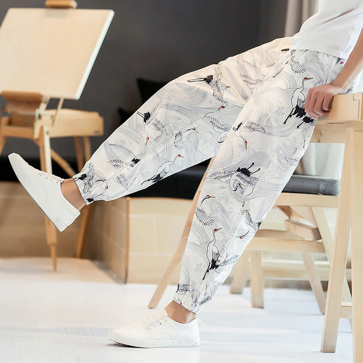 Pantalon sarouel pour homme avec poches, motif grue et Buddha Stones - image 15