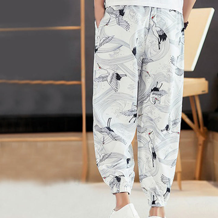 Pantalon sarouel pour homme avec poches, motif grue et Buddha Stones - image 11