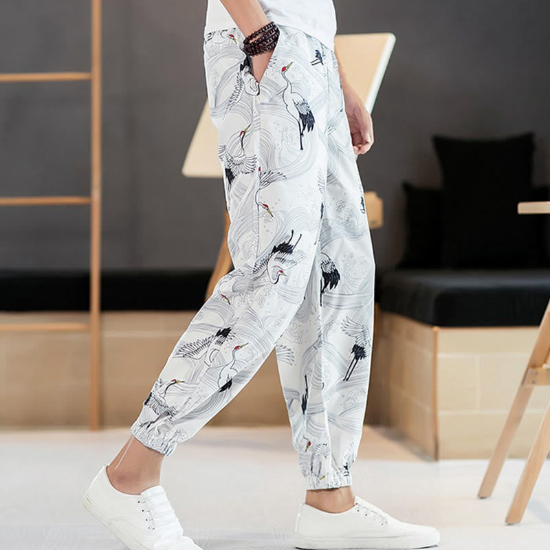 Pantalon sarouel pour homme avec poches, motif grue et Buddha Stones - image 13