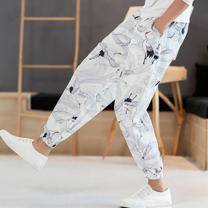 Pantalon sarouel pour homme avec poches, motif grue et Buddha Stones - image 14