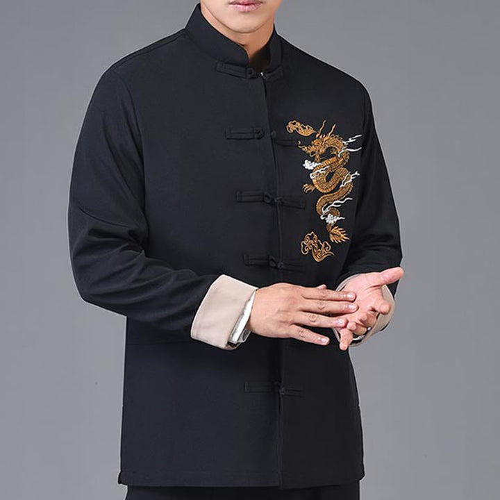 Veste à manches longues pour homme avec broderie de Buddha Stones et dragon et bouton grenouille - image 13