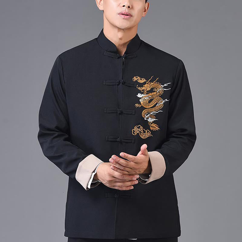 Veste à manches longues pour homme avec broderie de Buddha Stones et dragon et bouton grenouille - image 11