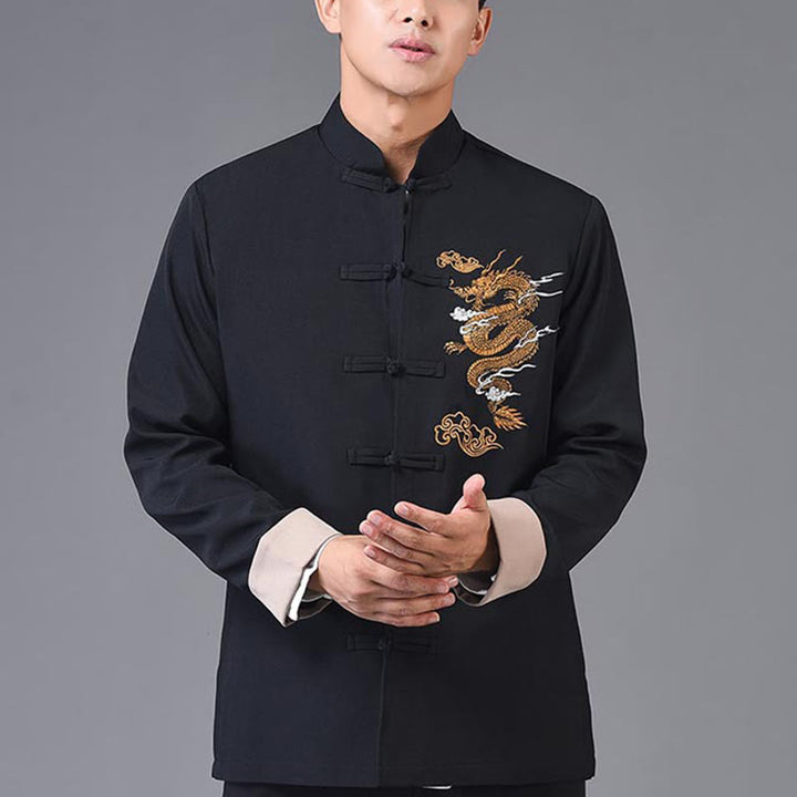 Veste à manches longues pour homme avec broderie de Buddha Stones et dragon et bouton grenouille - image 11