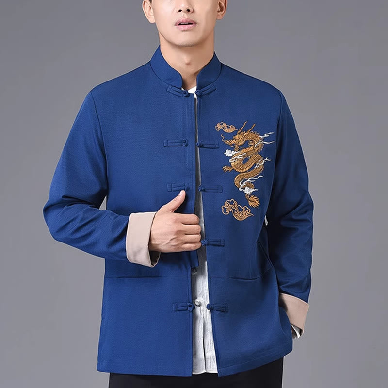 Veste à manches longues pour homme avec broderie de Buddha Stones et dragon et bouton grenouille - image 17
