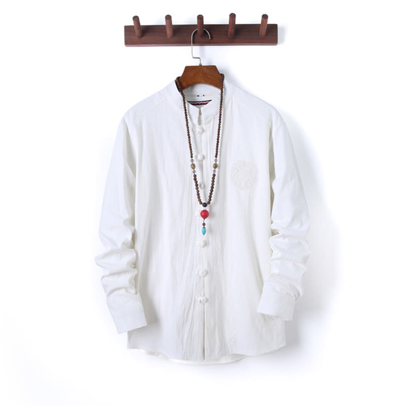 Ensemble 2 Buddha Stones et pantalon en coton à manches longues et boutons grenouille pour homme, couleur unie, avec poches - image 11