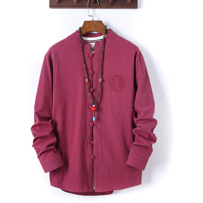Ensemble 2 Buddha Stones et pantalon en coton à manches longues et boutons grenouille pour homme, couleur unie, avec poches - image 31