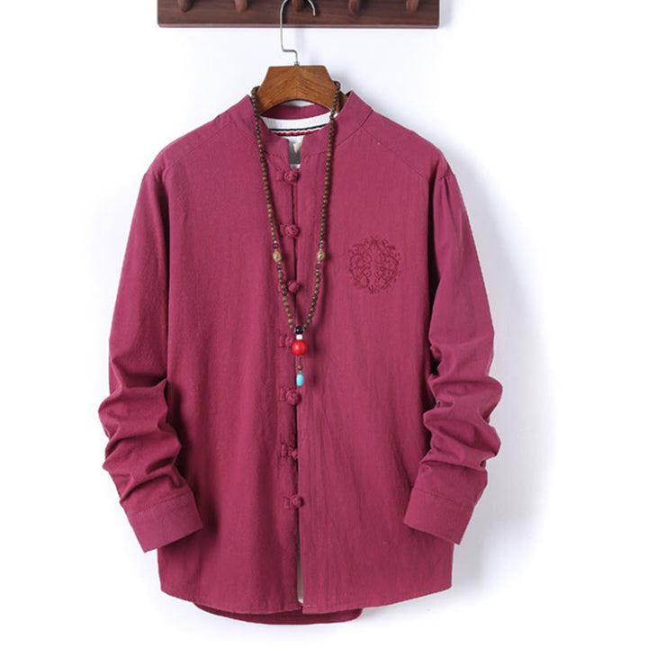Ensemble 2 Buddha Stones et pantalon en coton à manches longues et boutons grenouille pour homme, couleur unie, avec poches - image 31