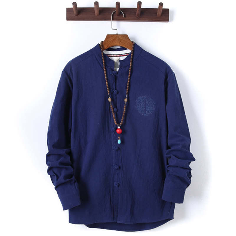 Ensemble 2 Buddha Stones et pantalon en coton à manches longues et boutons grenouille pour homme, couleur unie, avec poches - image 20