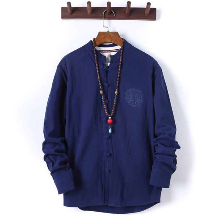 Ensemble 2 Buddha Stones et pantalon en coton à manches longues et boutons grenouille pour homme, couleur unie, avec poches - image 20