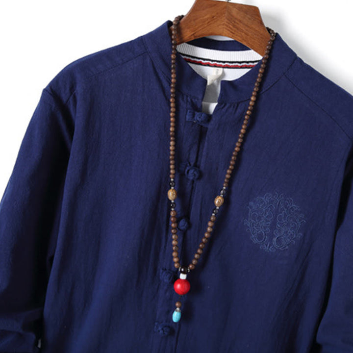 Ensemble 2 Buddha Stones et pantalon en coton à manches longues et boutons grenouille pour homme, couleur unie, avec poches - image 23