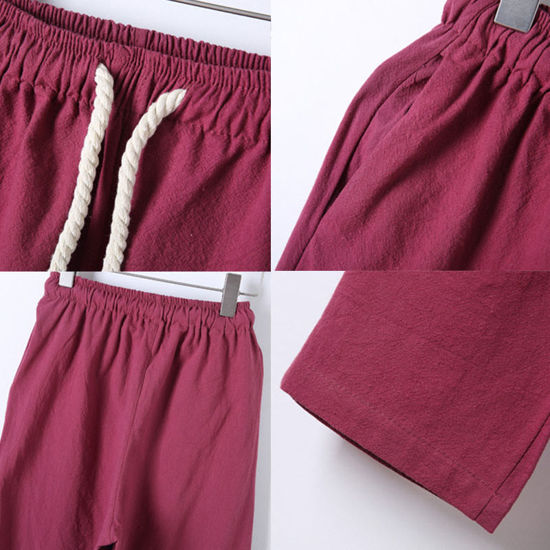 Ensemble 2 Buddha Stones et pantalon en coton à manches longues et boutons grenouille pour homme, couleur unie, avec poches - image 38