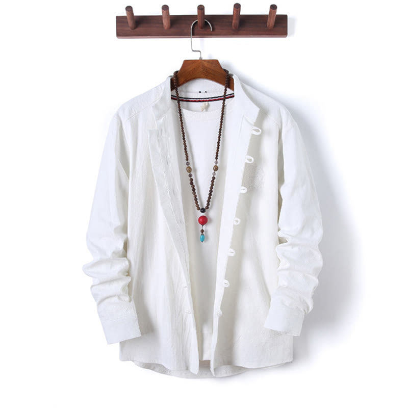 Ensemble 2 Buddha Stones et pantalon en coton à manches longues et boutons grenouille pour homme, couleur unie, avec poches - image 10