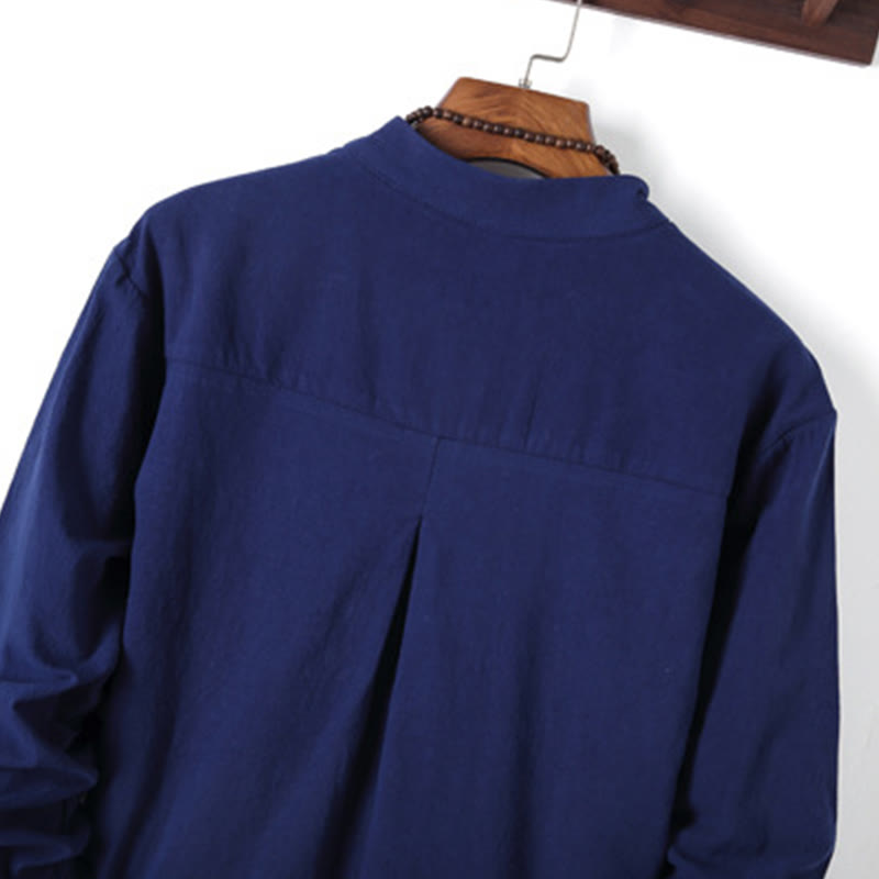 Ensemble 2 Buddha Stones et pantalon en coton à manches longues et boutons grenouille pour homme, couleur unie, avec poches - image 24