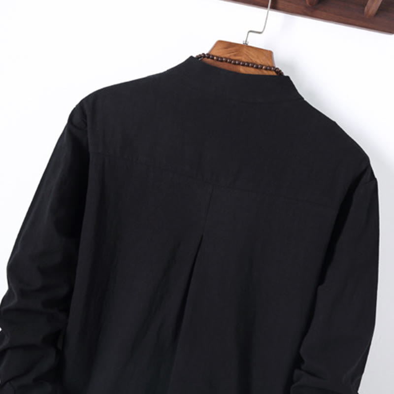 Ensemble 2 Buddha Stones et pantalon en coton à manches longues et boutons grenouille pour homme, couleur unie, avec poches - image 4