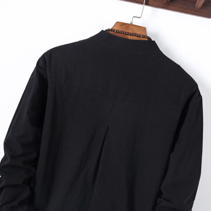 Ensemble 2 Buddha Stones et pantalon en coton à manches longues et boutons grenouille pour homme, couleur unie, avec poches - image 4