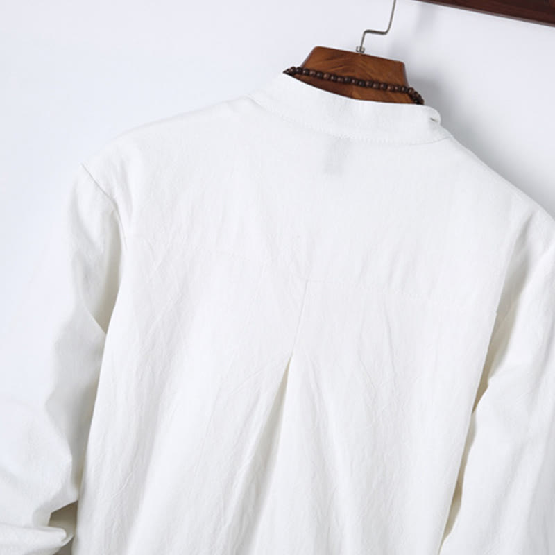 Ensemble 2 Buddha Stones et pantalon en coton à manches longues et boutons grenouille pour homme, couleur unie, avec poches - image 14