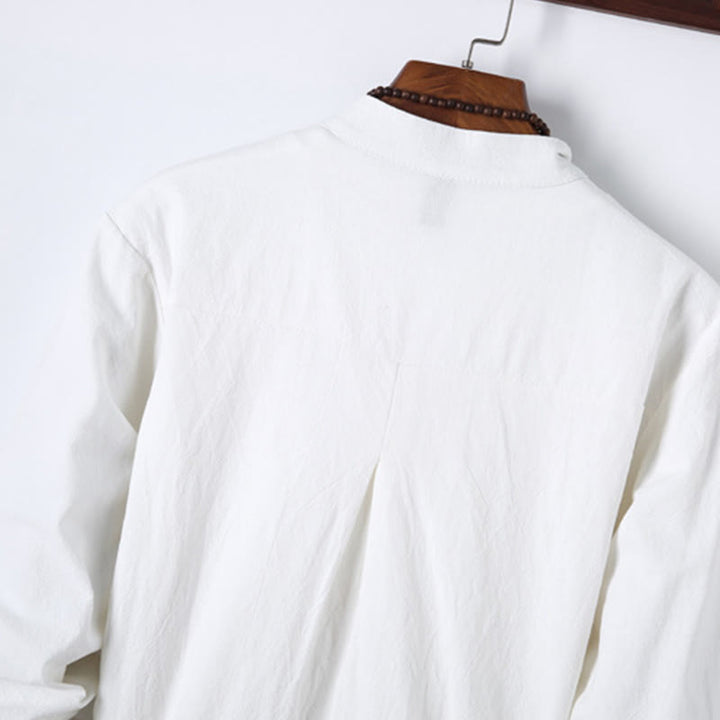 Ensemble 2 Buddha Stones et pantalon en coton à manches longues et boutons grenouille pour homme, couleur unie, avec poches - image 14