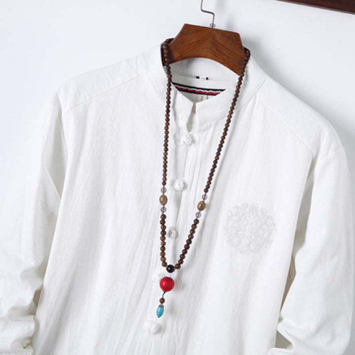 Ensemble 2 Buddha Stones et pantalon en coton à manches longues et boutons grenouille pour homme, couleur unie, avec poches - image 13