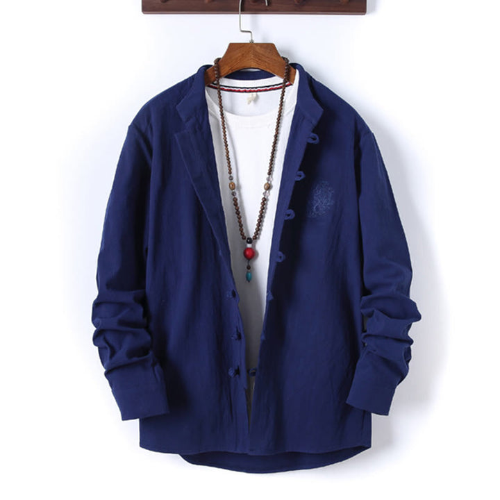 Ensemble 2 Buddha Stones et pantalon en coton à manches longues et boutons grenouille pour homme, couleur unie, avec poches - image 21