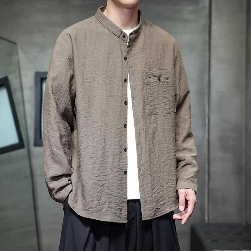 Chemise à manches longues pour homme, motif Buddha Stones, couleur unie, boutons, printemps - Tanné - US/UK/AU46，EU56 (5XL) - image 17