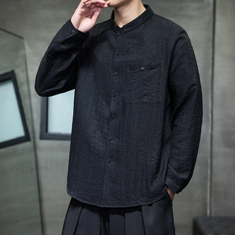 Chemise à manches longues pour homme, motif Buddha Stones, couleur unie, boutons, printemps - image 5