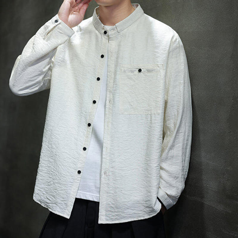 Chemise à manches longues pour homme, motif Buddha Stones, couleur unie, boutons, printemps - image 14