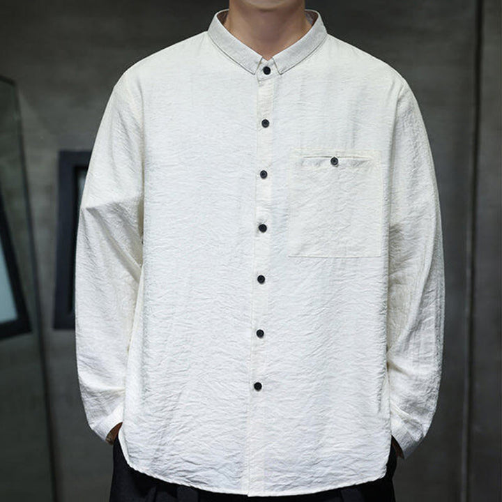 Chemise à manches longues pour homme, motif Buddha Stones, couleur unie, boutons, printemps - image 7