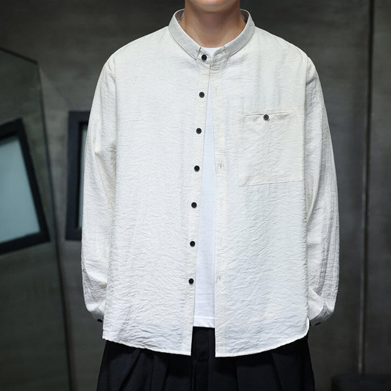 Chemise à manches longues pour homme, motif Buddha Stones, couleur unie, boutons, printemps - image 12